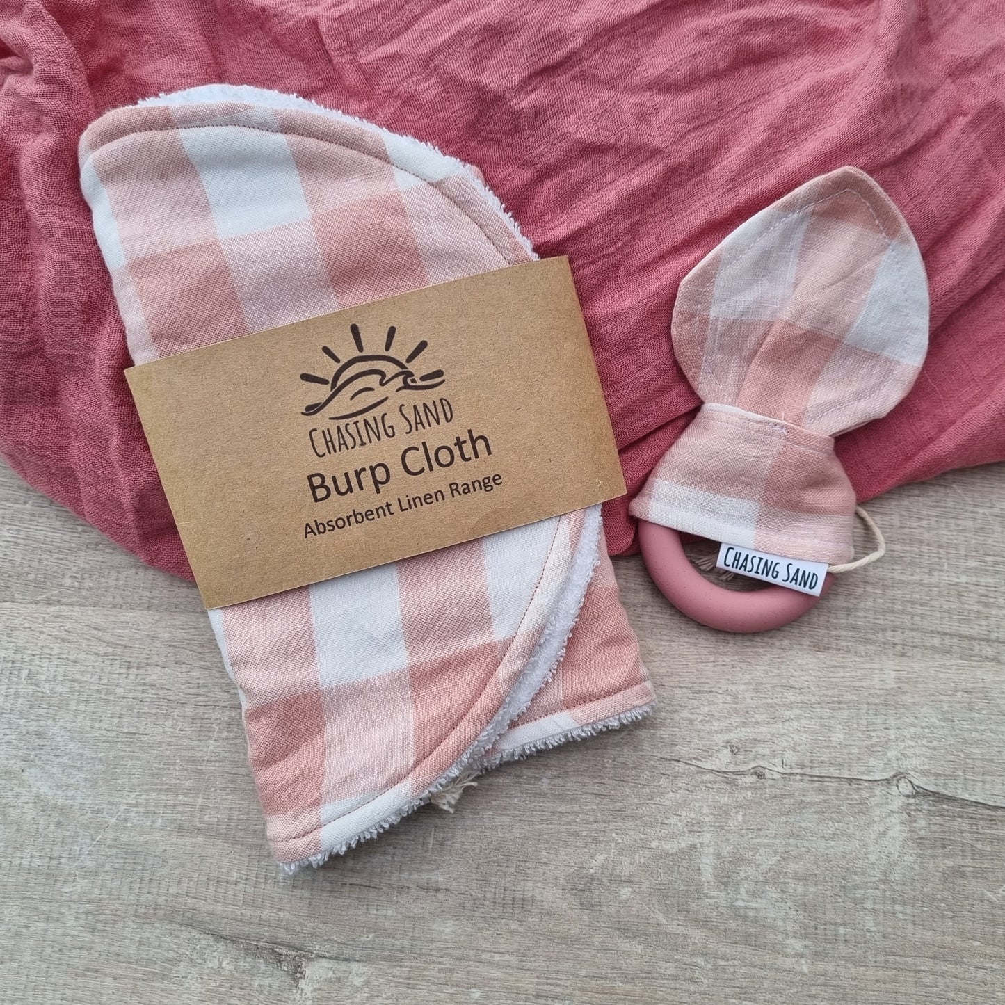 Burp Cloth - Pink Gingham Linen