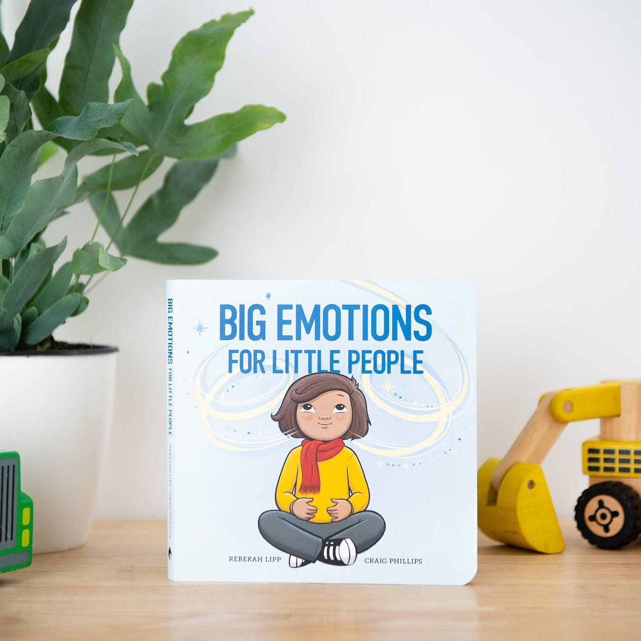 Big Emotions for Little People - Board Book sitting on table-top amongst toys.