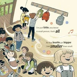 Page in book showing kids lining up for school.