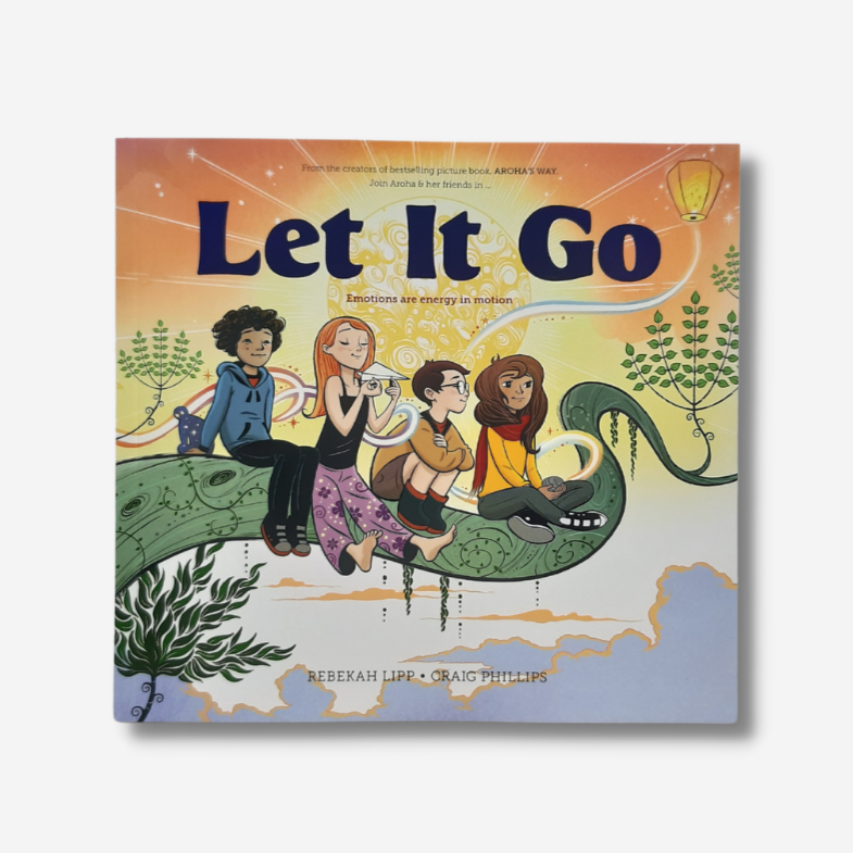 Let It Go book. Cover: four friends sitting on a vine looking out over the world.